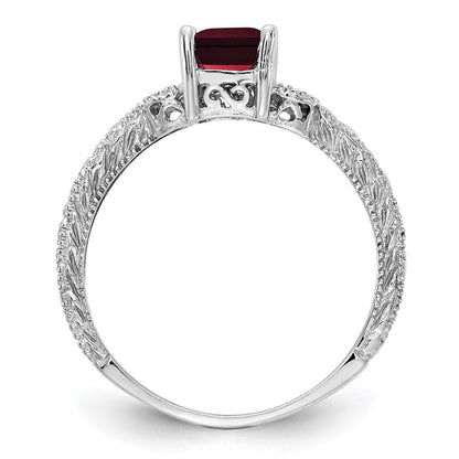 14k white gold 7x5mm emerald cut garnet a real diamond ring y2266ga a
