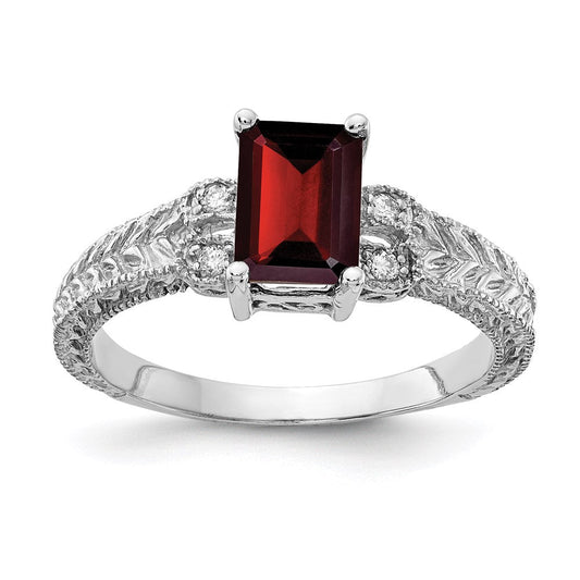 14k white gold 7x5mm emerald cut garnet a real diamond ring y2266ga a