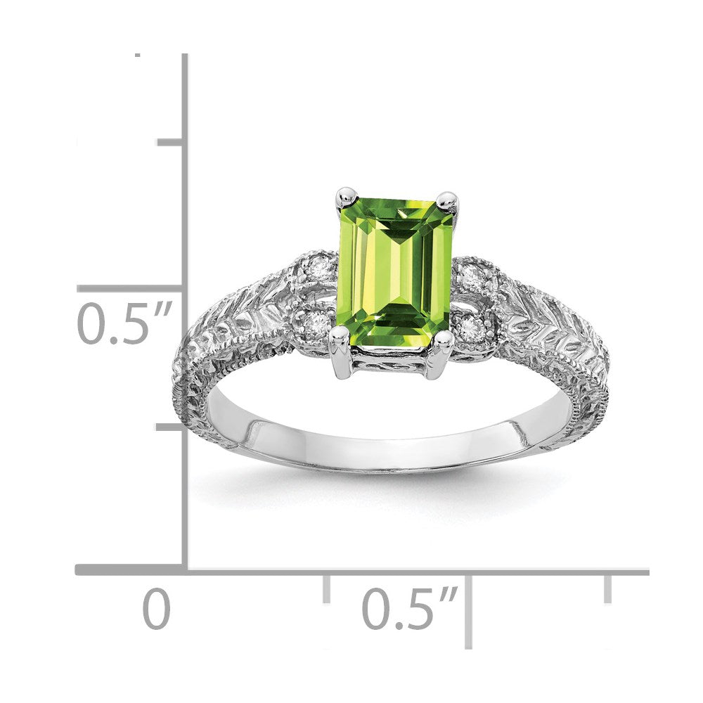 14k White Gold 7x5mm Emerald Cut Peridot AAA Diamond ring