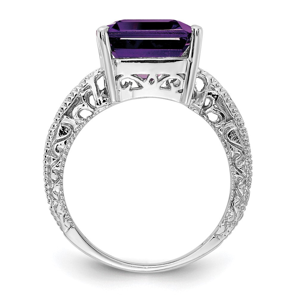 14k White Gold 12x10mm Emerald Cut Amethyst AAA Diamond ring