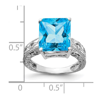 14k White Gold 12x10mm Emerald Cut Blue Topaz AA Diamond ring