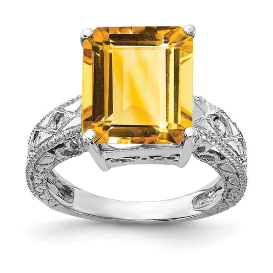 14k white gold 12x10mm emerald cut citrine a real diamond ring y2270ci a