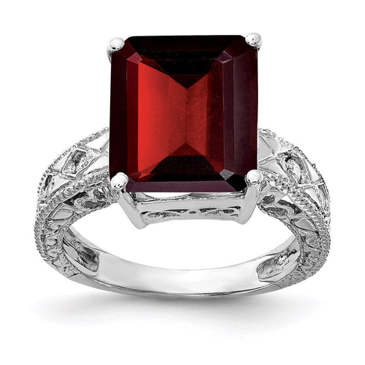 14k white gold 12x10mm emerald cut garnet a real diamond ring y2270ga a