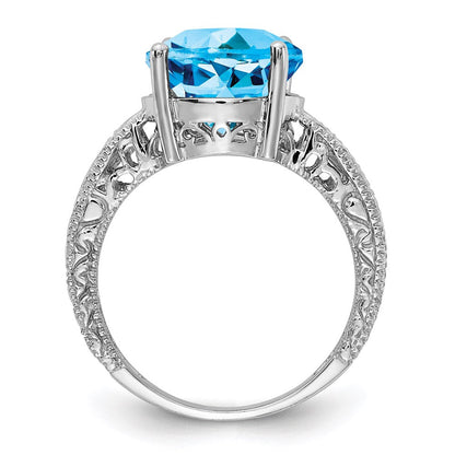 14k White Gold 12x10mm Oval Blue Topaz A Real Diamond ring