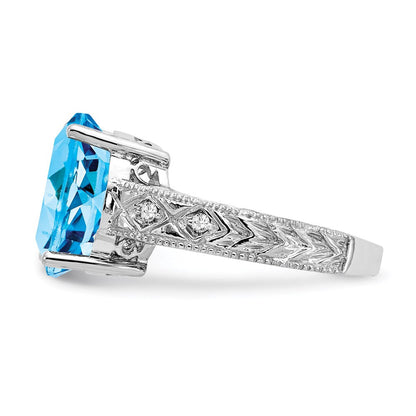 14k White Gold 12x10mm Oval Blue Topaz A Real Diamond ring