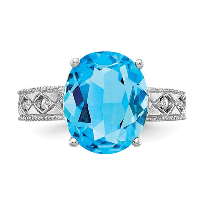 14k White Gold 12x10mm Oval Blue Topaz A Real Diamond ring