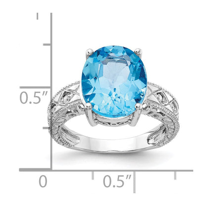 14k White Gold 12x10mm Oval Blue Topaz A Real Diamond ring