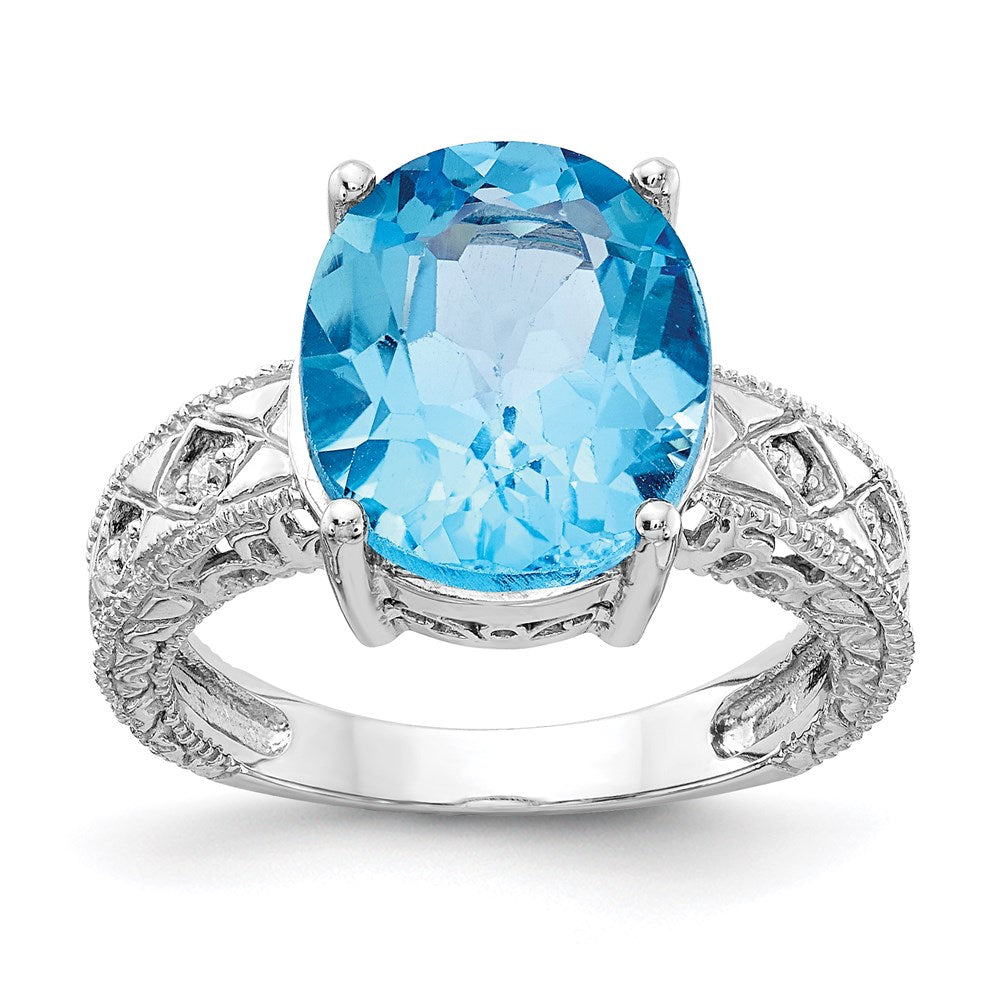 14k white gold 12x10mm oval blue topaz checker a real diamond ring y2271bc a