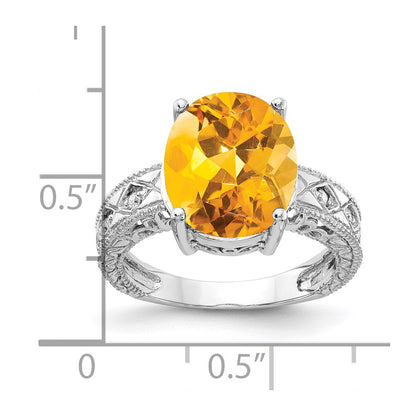 14k White Gold 12x10mm Oval Citrine A Real Diamond ring