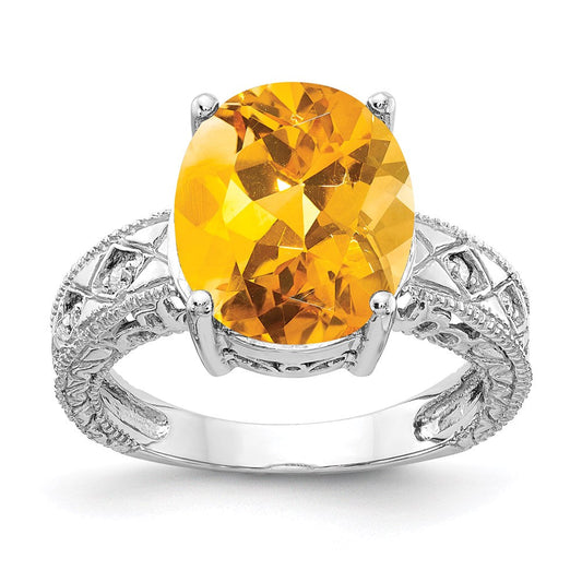 14k white gold 12x10mm oval citrine checker a real diamond ring y2271cc a