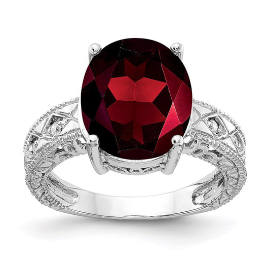 14k white gold 12x10mm oval garnet checker a real diamond ring y2271gc a