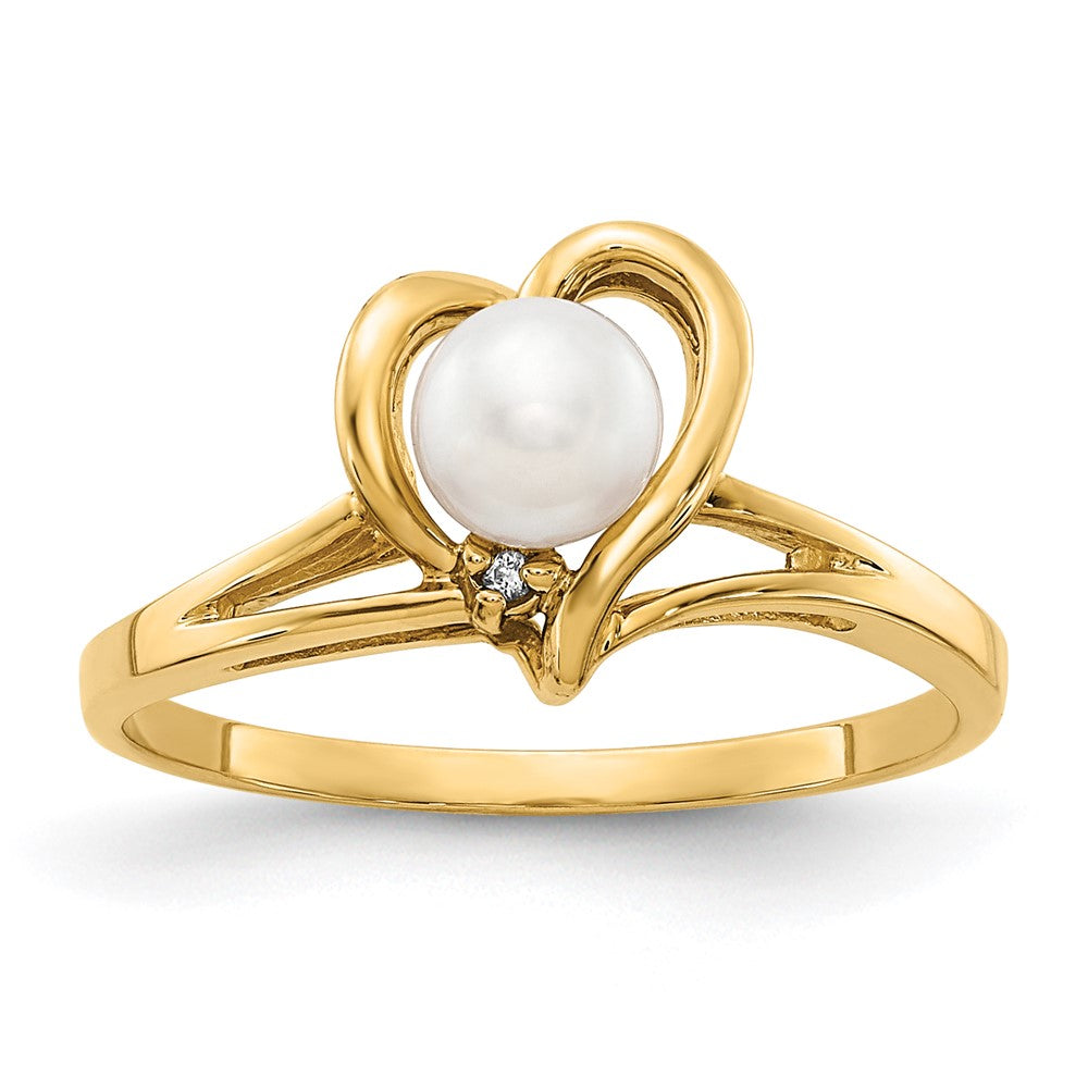 14k Yellow Gold 4.5mm FW Cultured Pearl AAA Diamond ring