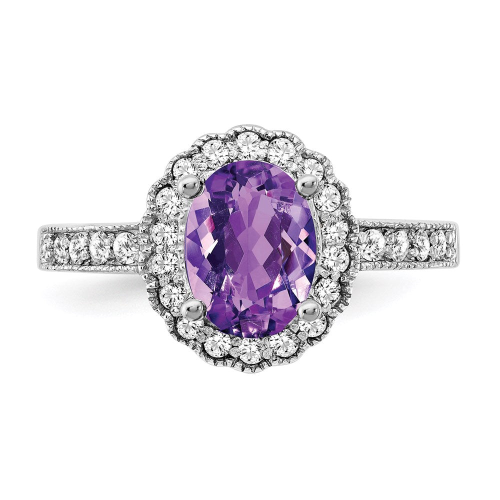 14k White Gold 8x6mm Oval Amethyst A Real Diamond ring