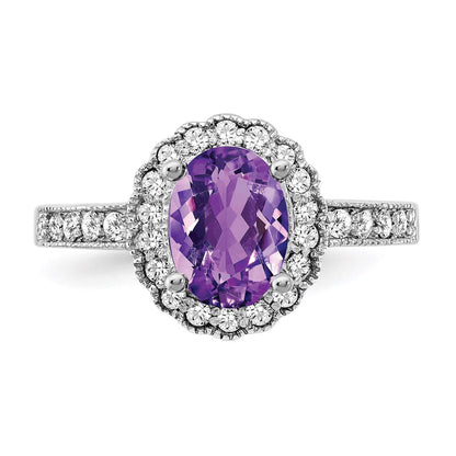 14k White Gold 8x6mm Oval Amethyst A Real Diamond ring