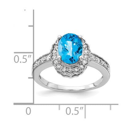 14k White Gold 8x6mm Oval Blue Topaz Checker A Real Diamond ring