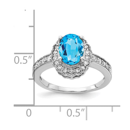 14k White Gold 8x6mm Oval Blue Topaz A Real Diamond ring