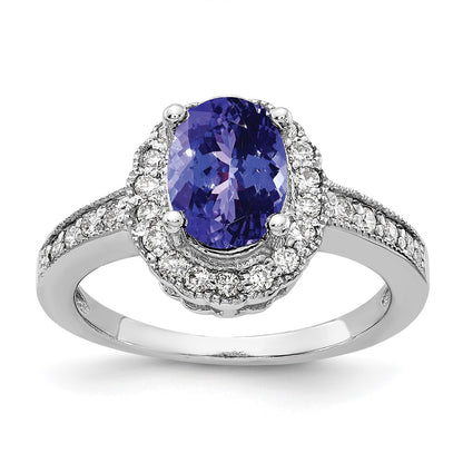14k White Gold 8x6mm Oval Tanzanite AAA Diamond ring