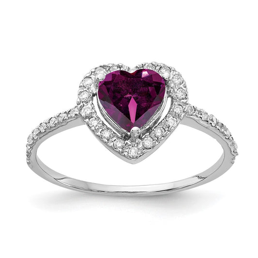 14k White Gold 6mm Heart Rhodolite Garnet A Diamond ring