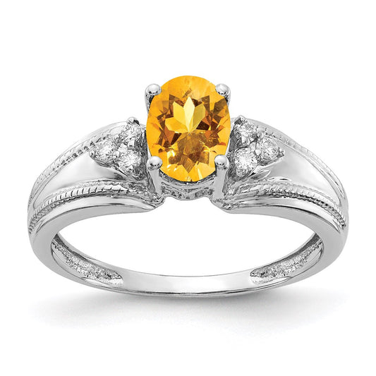 14k White Gold 7x5mm Oval Citrine A Real Diamond ring