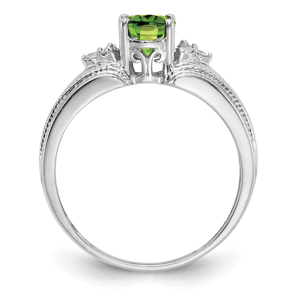 14k White Gold 7x5mm Oval Peridot AAA Diamond ring