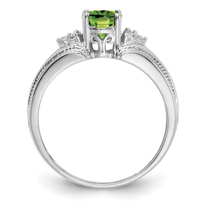 14k White Gold 7x5mm Oval Peridot AAA Diamond ring
