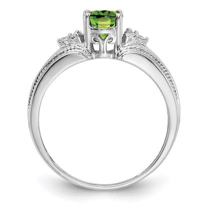 14k White Gold 7x5mm Oval Peridot A Real Diamond ring