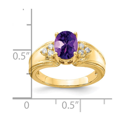 14k Yellow Gold 8x6mm Oval Amethyst AA Diamond ring