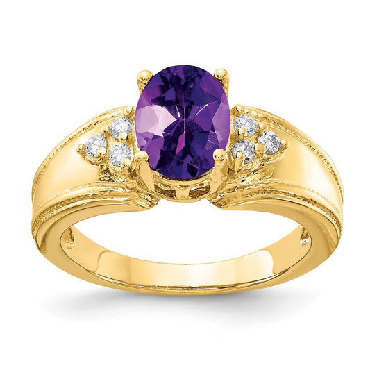 14k Yellow Gold 8x6mm Oval Amethyst AAA Diamond ring