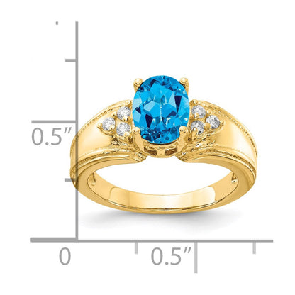 14K Yellow Gold 8x6mm Oval Blue Topaz A Real Diamond ring