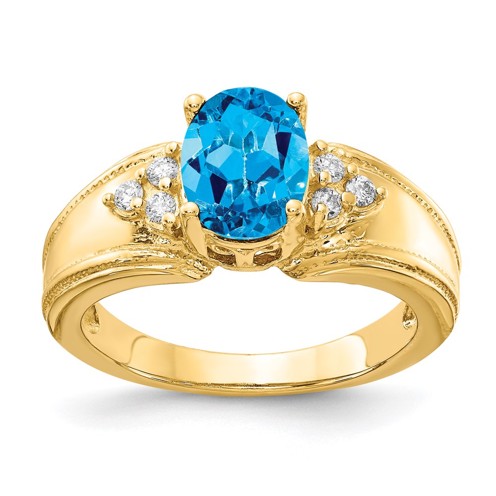 14K Yellow Gold 8x6mm Oval Blue Topaz A Real Diamond ring