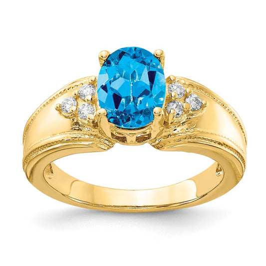 14k Yellow Gold 8x6mm Oval Blue Topaz AAA Diamond ring