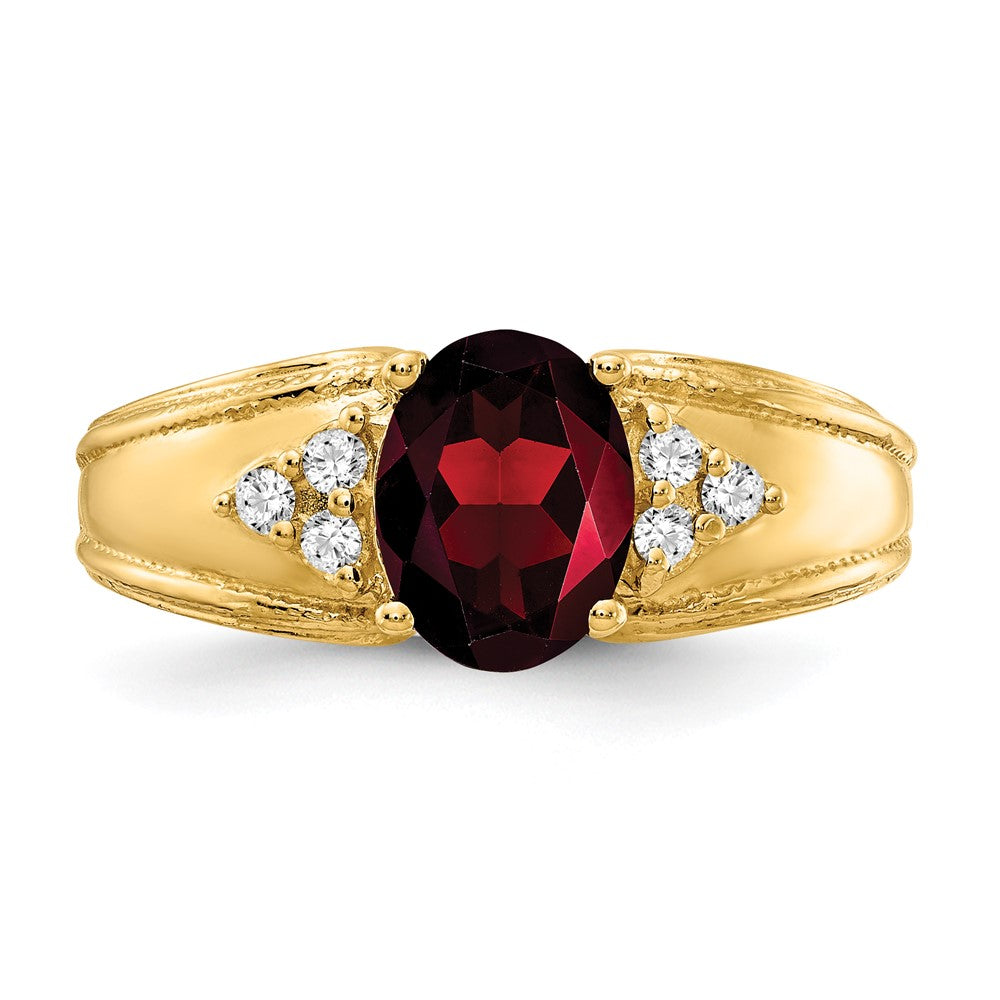 14k Yellow Gold 8x6mm Oval Garnet VS Diamond ring