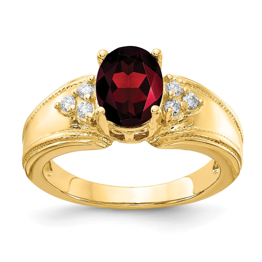 14k Yellow Gold 8x6mm Oval Garnet VS Diamond ring