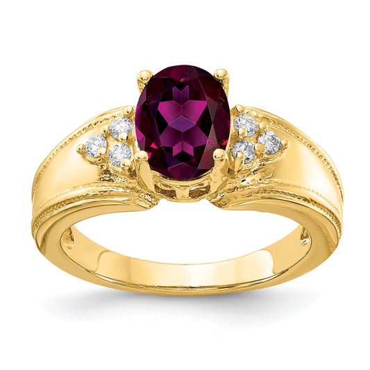 14k Yellow Gold 8x6mm Oval Rhodolite Garnet VS Diamond ring