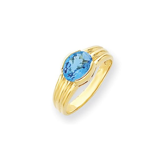 14k Yellow Gold 8x6mm Oval Blue Topaz Checker ring