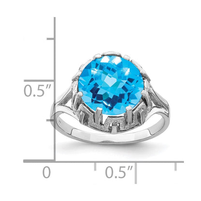 14k White Gold 10mm Blue Topaz Checker ring