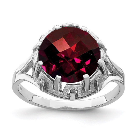 14k white gold 10mm garnet checker ring y4515gc