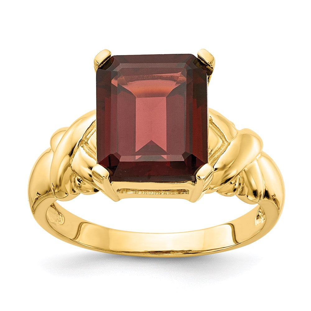 14k yellow gold 11x9mm emerald cut garnet ring y4533ga