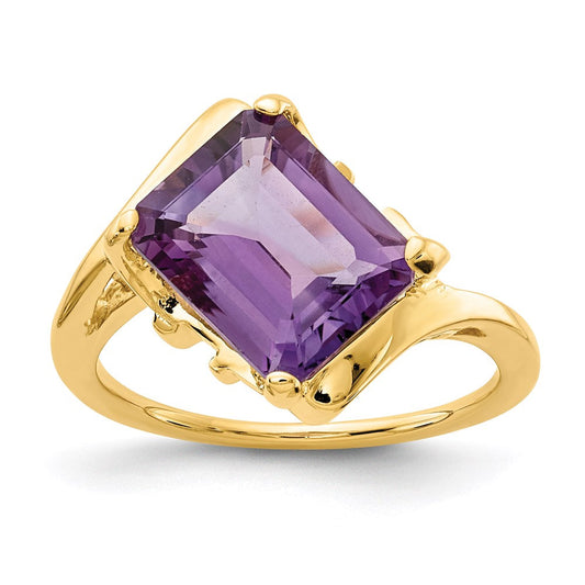 14k yellow gold 10x8mm emerald cut amethyst ring y4537am