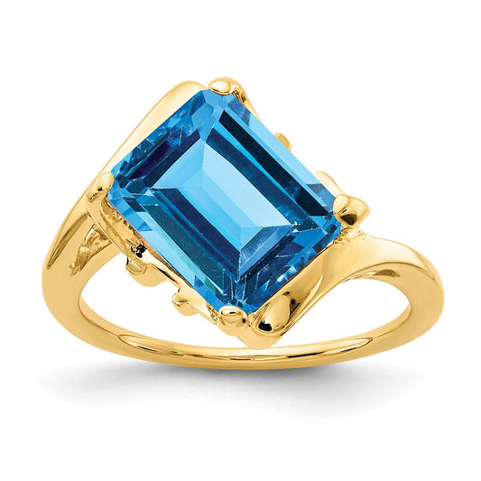 14k yellow gold 10x8mm emerald cut blue topaz ring y4537bt