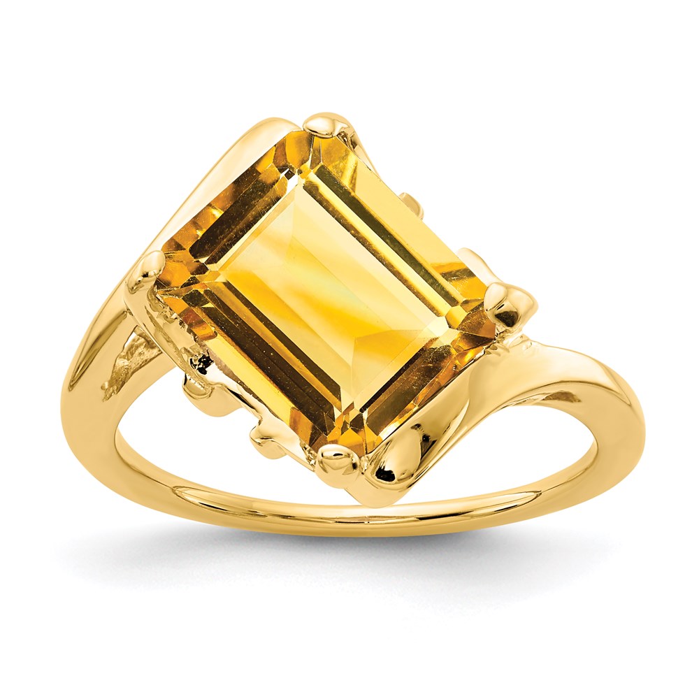 14k yellow gold 10x8mm emerald cut citrine ring y4537ci