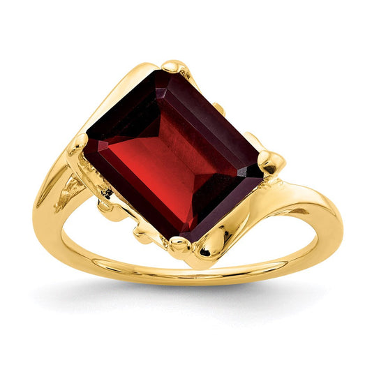 14k yellow gold 10x8mm emerald cut garnet ring y4537ga