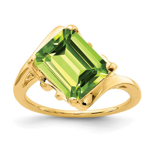 14k yellow gold 10x8mm emerald cut peridot ring y4537pe