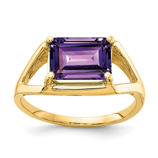 14k yellow gold 9x7mm emerald cut amethyst ring y4538am