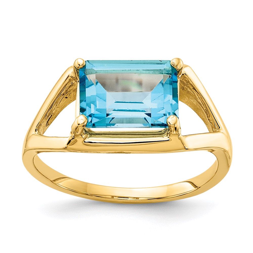 14k yellow gold 9x7mm emerald cut blue topaz ring y4538bt