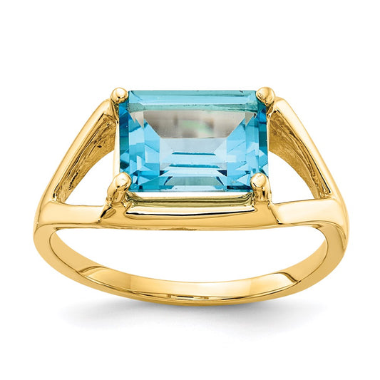 14k yellow gold 9x7mm emerald cut blue topaz ring y4538bt
