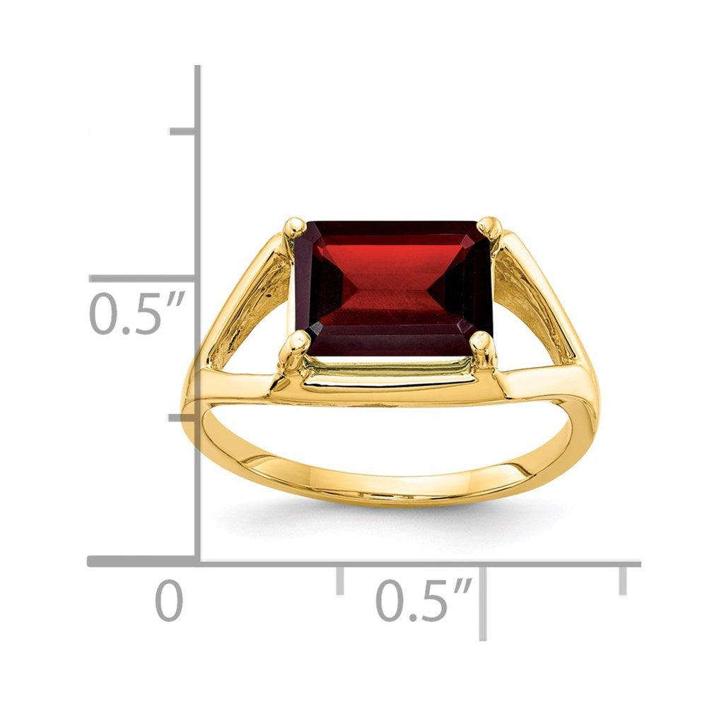 14k yellow gold 9x7mm emerald cut garnet ring y4538ga