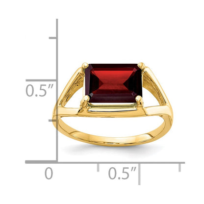 14k yellow gold 9x7mm emerald cut garnet ring y4538ga