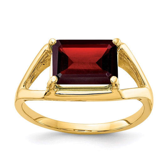 14k yellow gold 9x7mm emerald cut garnet ring y4538ga