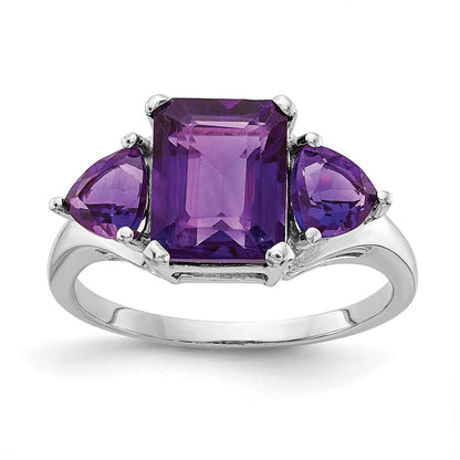 14k white gold amethyst 3 stone ring y4543am